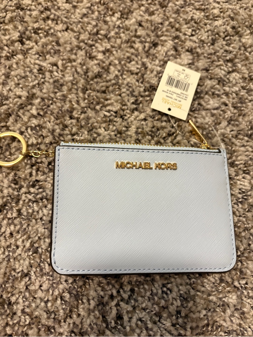 Michael Kors Light Blue Leather Zip Card Case with Keyring